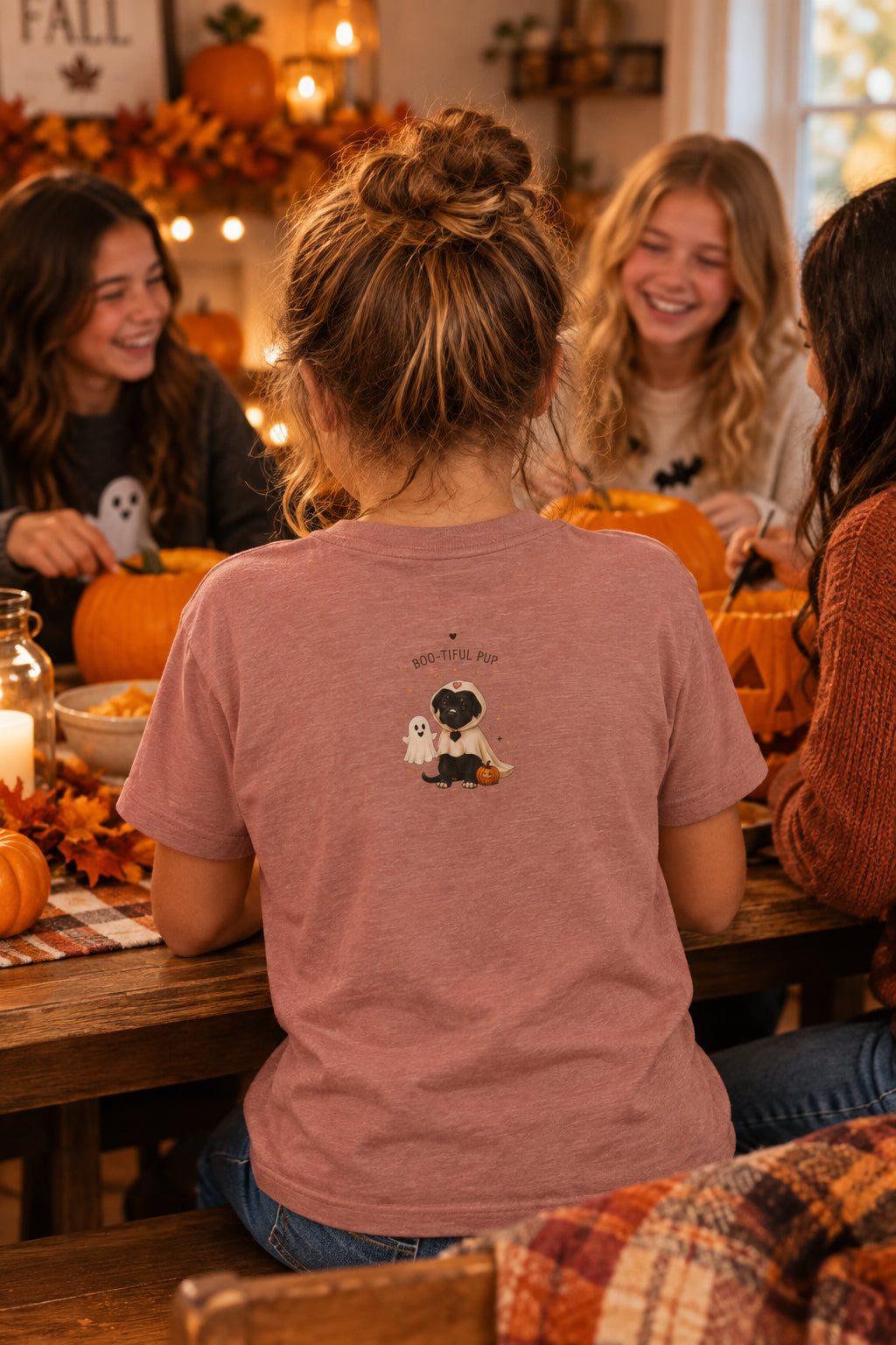 Youth Tee 'Amore' Puppy Ghost Graphic Shirt (Boo-tiful Pup Back)