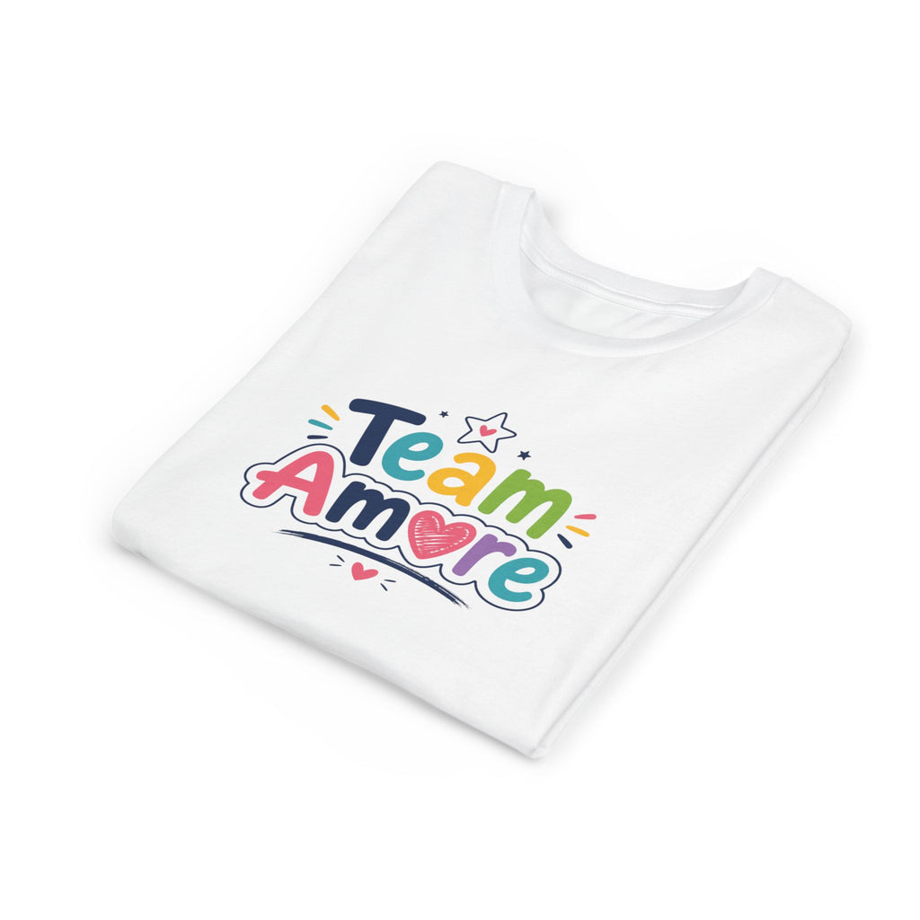Youth Colorful "Team Amore" with Heart & Puppy Graphic T-Shirt