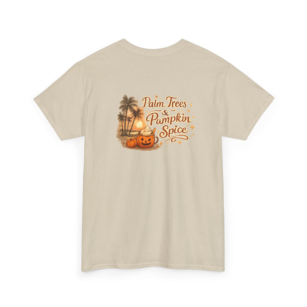 Women's Amore Halloween Icon Palm Trees & Pumpkin Spice Graphic T-Shirt