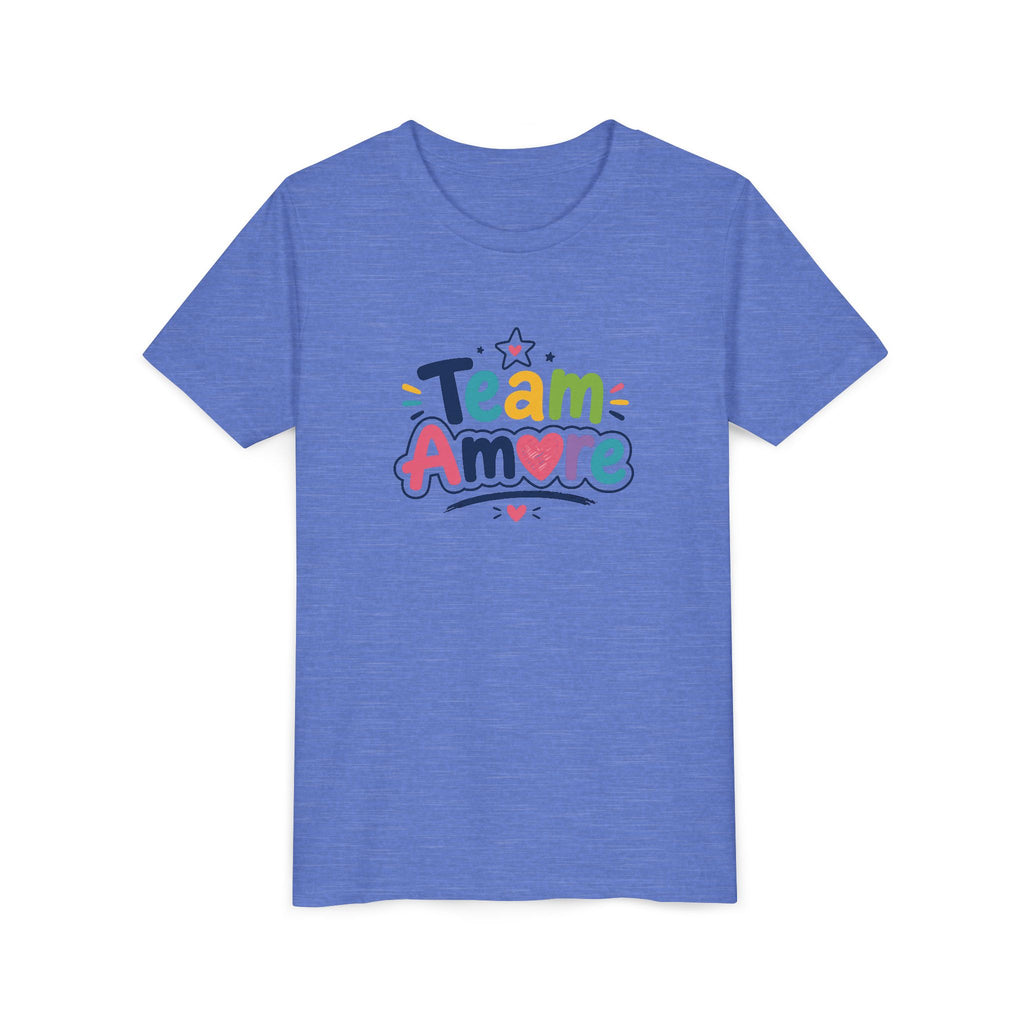 Youth Colorful "Team Amore" with Heart & Puppy Graphic T-Shirt
