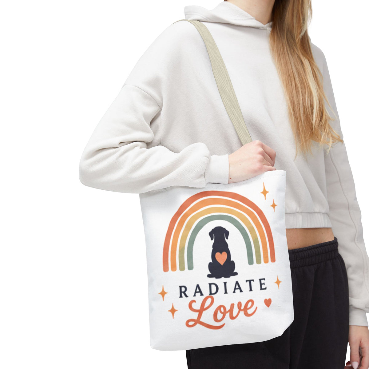 Radiate Love Dog Rainbow Tote Bag