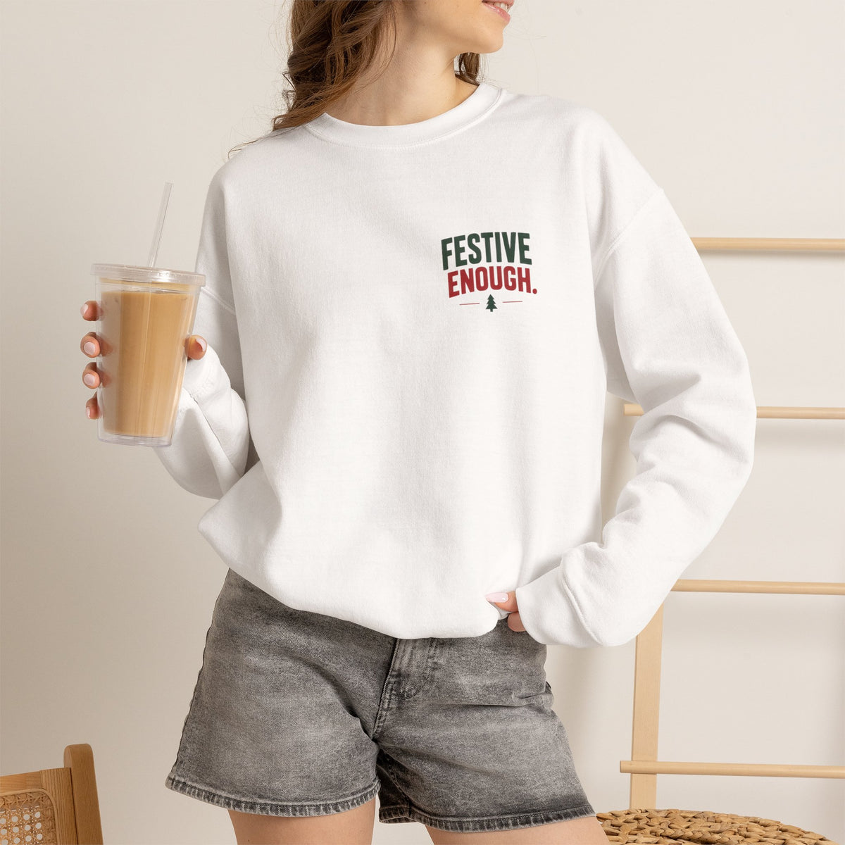 Festive Enough Crewneck Sweatshirt — “The Opt-Out Ugly Christmas Sweater” Holiday Pullover