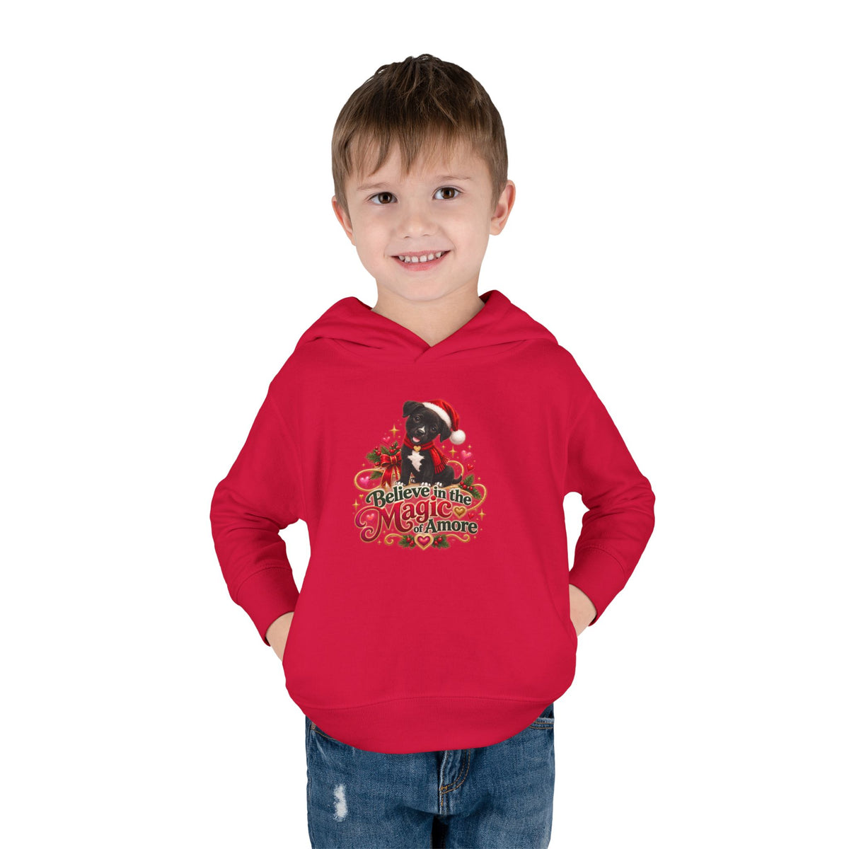 Believe in the Magic of Amoré Christmas Toddler Pullover Hoodie
