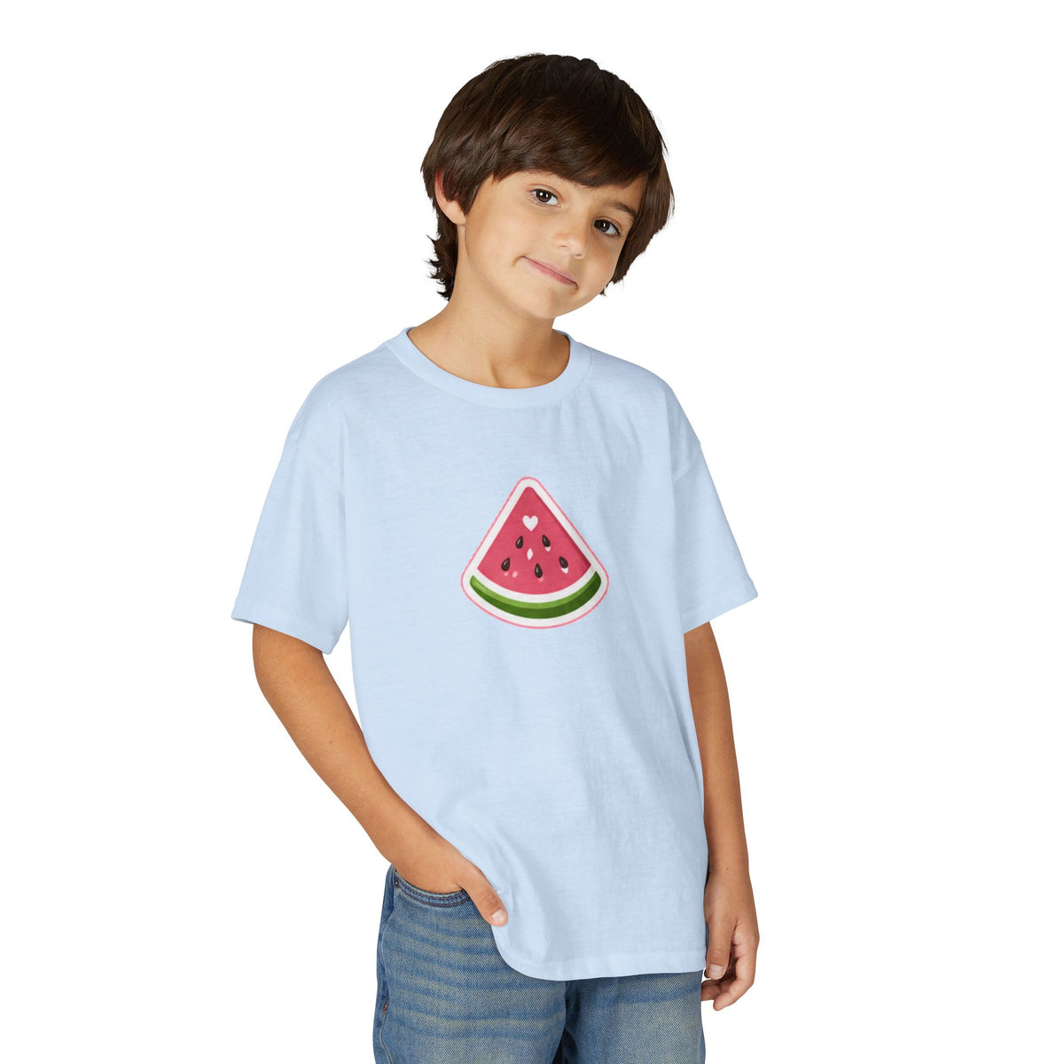 Kids Watermelon Slice T-Shirt with Amore Puppy Back Graphic