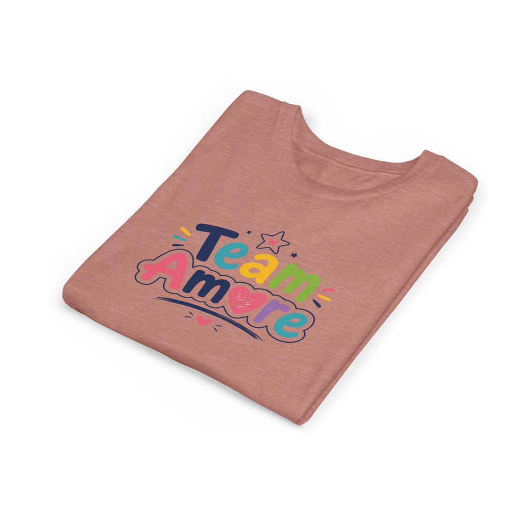 Youth Colorful "Team Amore" with Heart & Puppy Graphic T-Shirt