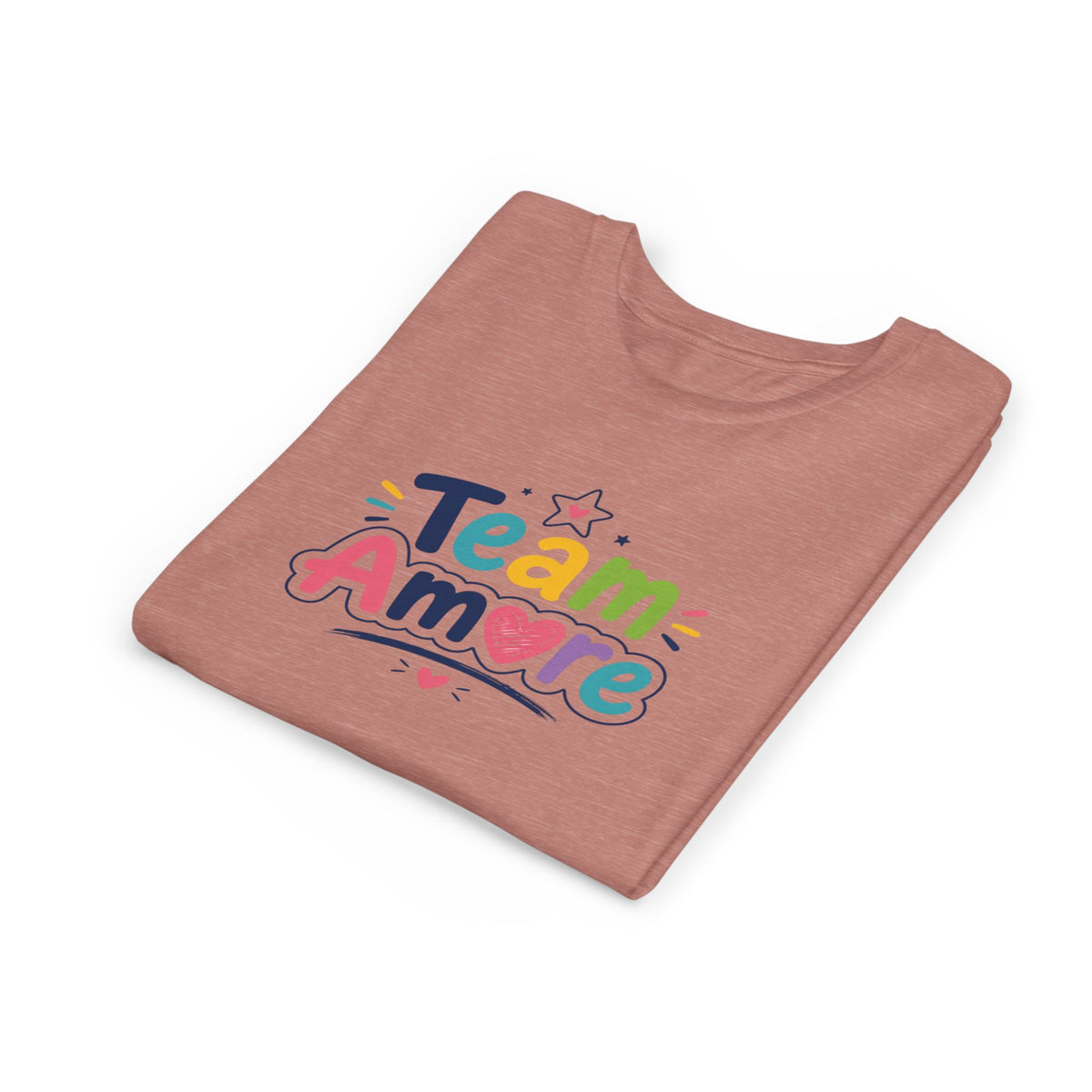 Youth Colorful "Team Amore" with Heart & Puppy Graphic T-Shirt