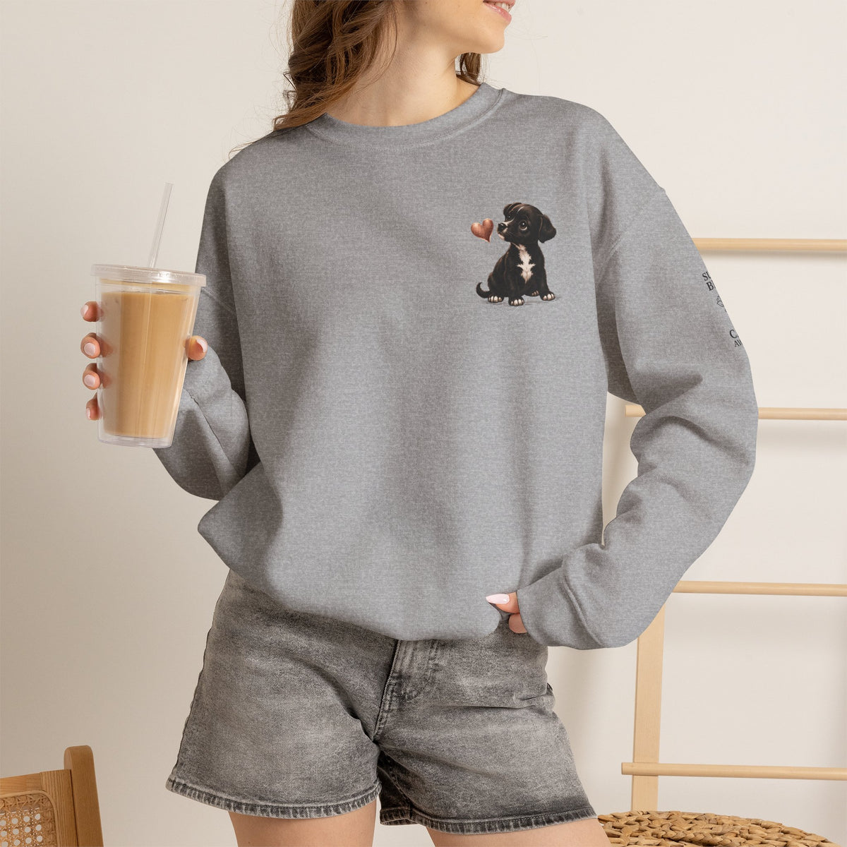 Puppy Heart Crewneck Sweatshirt - Amore Pink Ribbon Breast Cancer Support