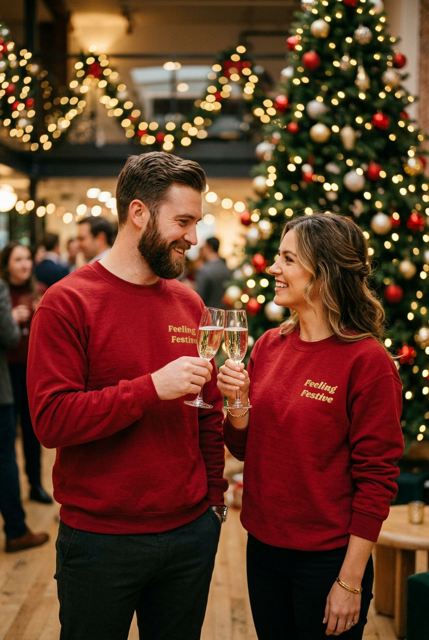 Feeling Festive Crewneck Sweatshirt — “Feeling Festive” Front, “Oh. What. Fun.” Back