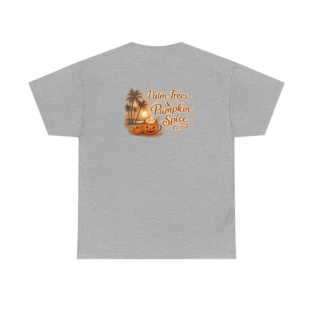 Women's Amore Halloween Icon Palm Trees & Pumpkin Spice Graphic T-Shirt