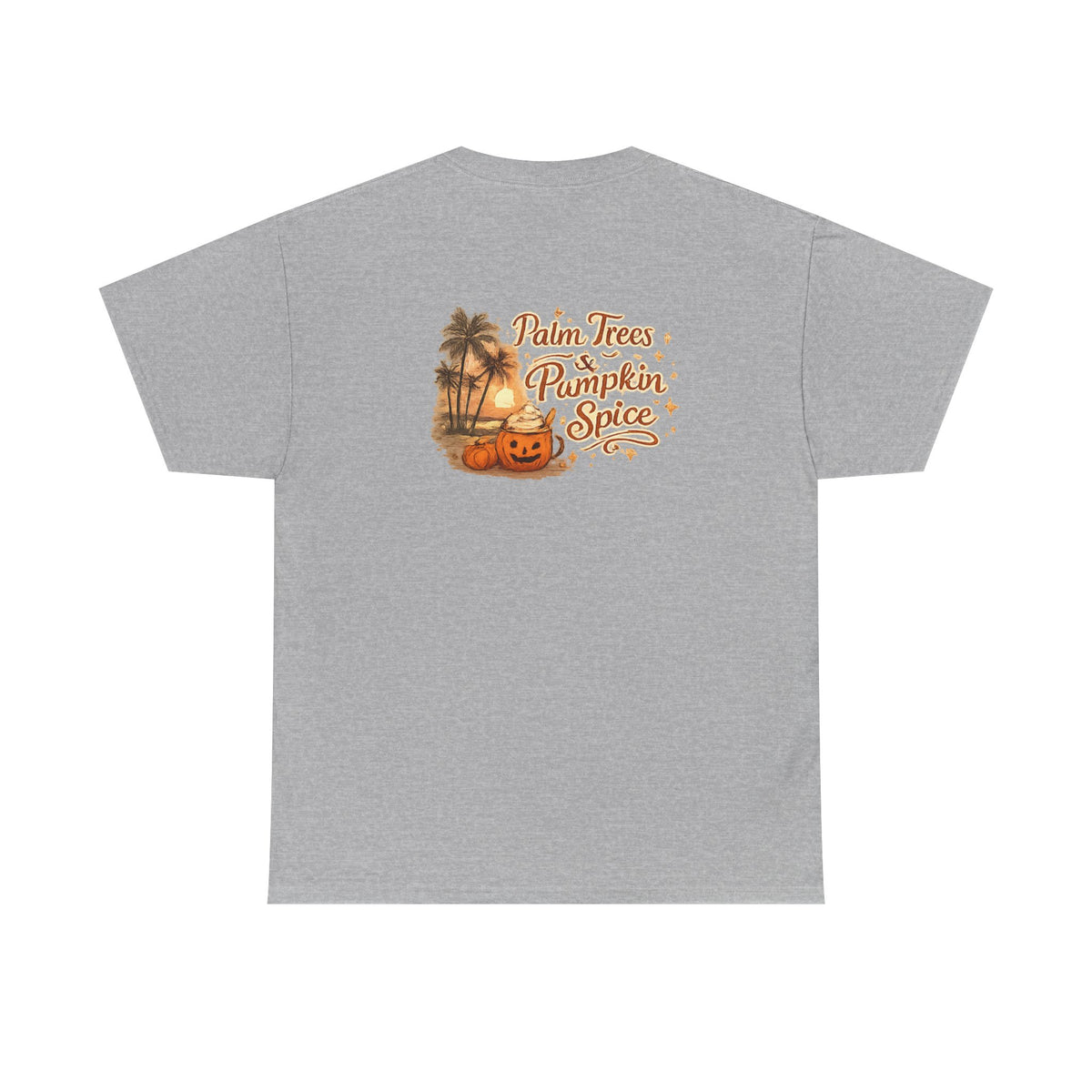 Women's Amore Halloween Icon Palm Trees & Pumpkin Spice Graphic T-Shirt