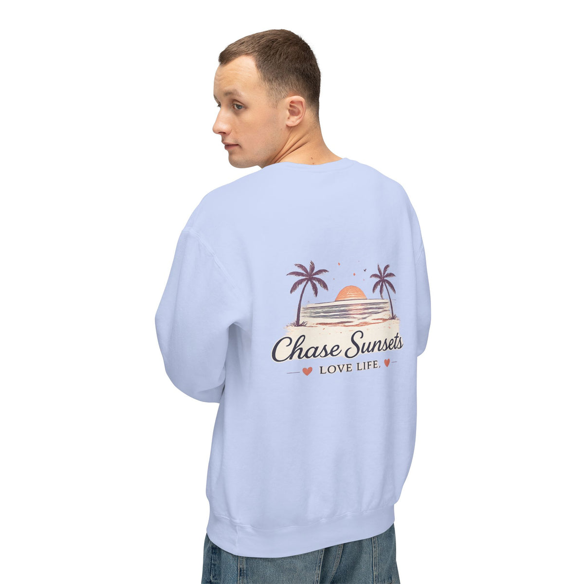 Adult Chase Sunsets Crewneck Sweatshirt Amore Silhouette Graphic