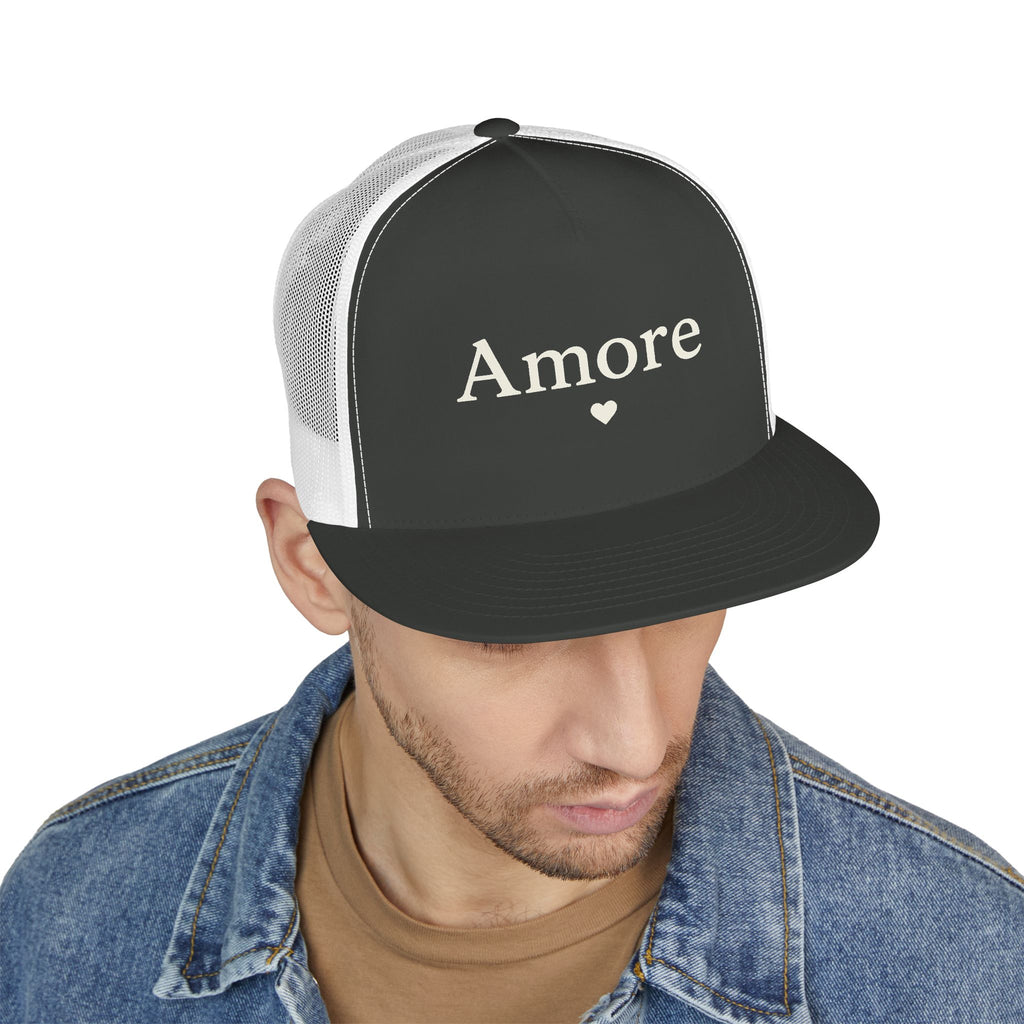 Amore Heart Trucker Hat – Vintage Script Snapback Cap