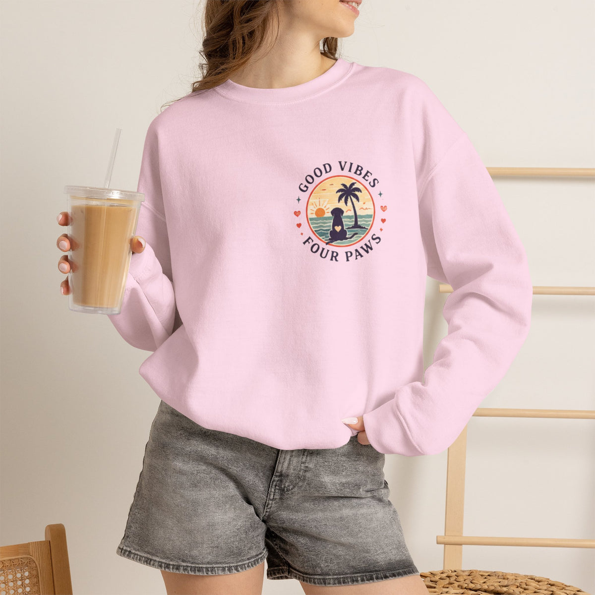 Unisex "Good Vibes" Crewneck Sweatshirt Keep It Simple Retro Camper Van