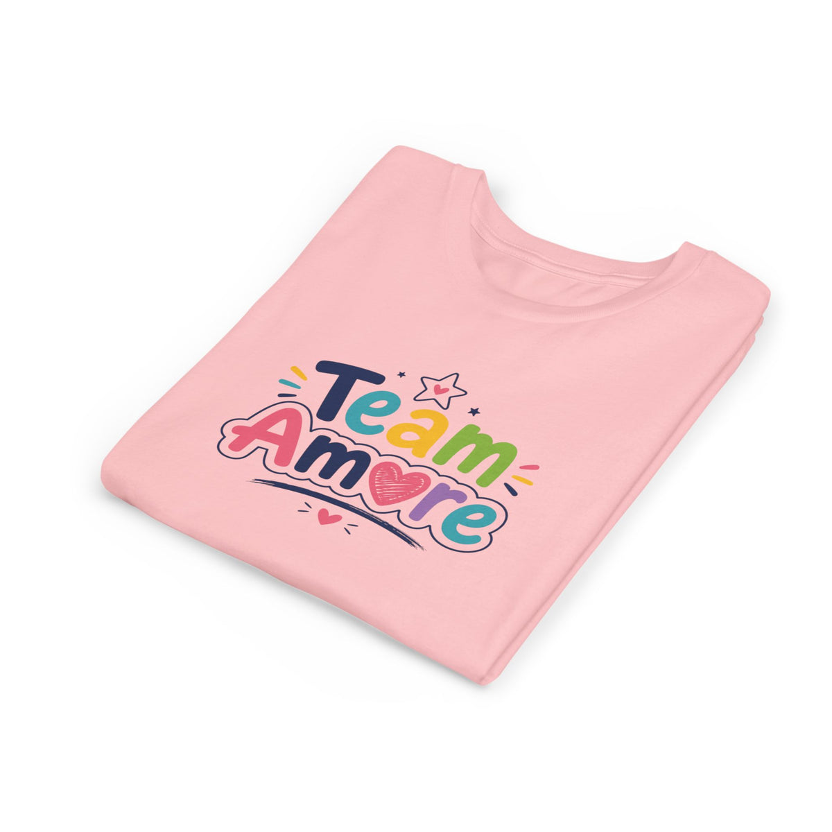 Youth Colorful "Team Amore" with Heart & Puppy Graphic T-Shirt