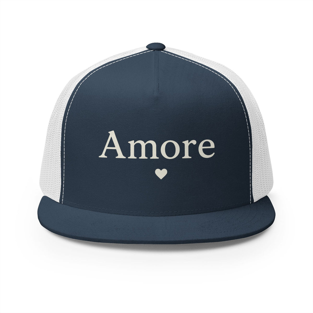 Amore Heart Trucker Hat – Vintage Script Snapback Cap