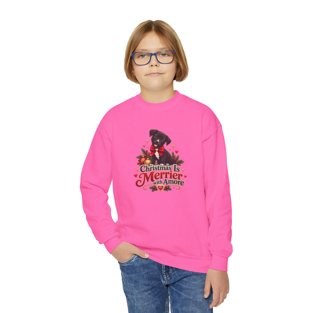 Christmas Is Merrier with Amore Youth Crewneck Sweatshirt