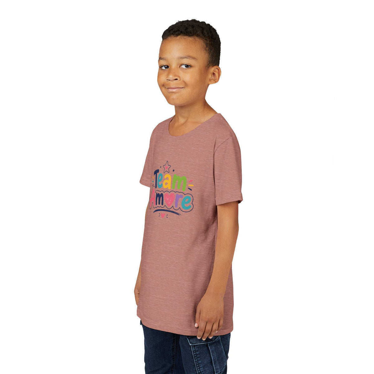 Youth Colorful "Team Amore" with Heart & Puppy Graphic T-Shirt