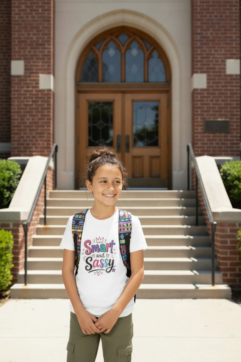 Youth Girls Smart and Sassy Pink & Purple Amore Graphic T-Shirt