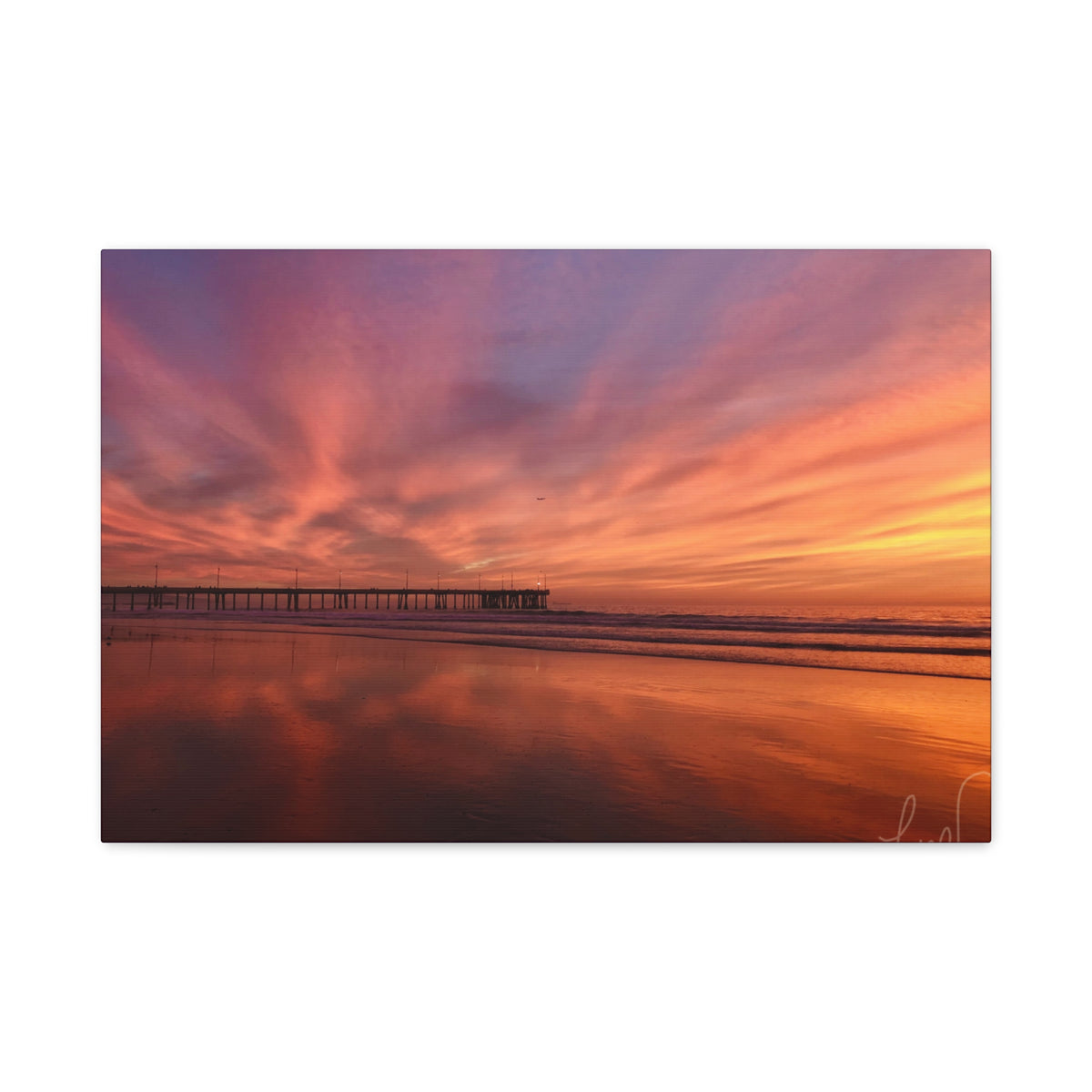 Sunset Pier Reflection Canvas Art - Matte Stretched Wall Decor