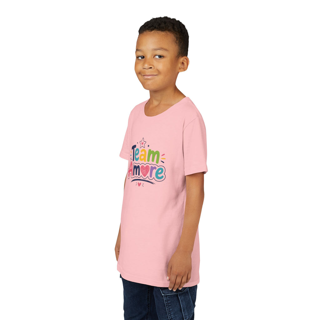 Youth Colorful "Team Amore" with Heart & Puppy Graphic T-Shirt