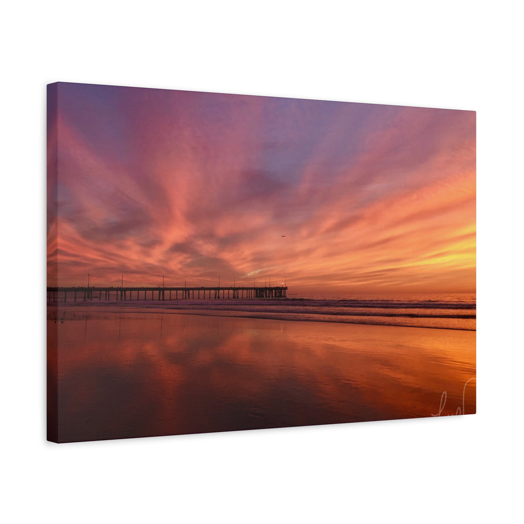 Sunset Pier Reflection Canvas Art - Matte Stretched Wall Decor