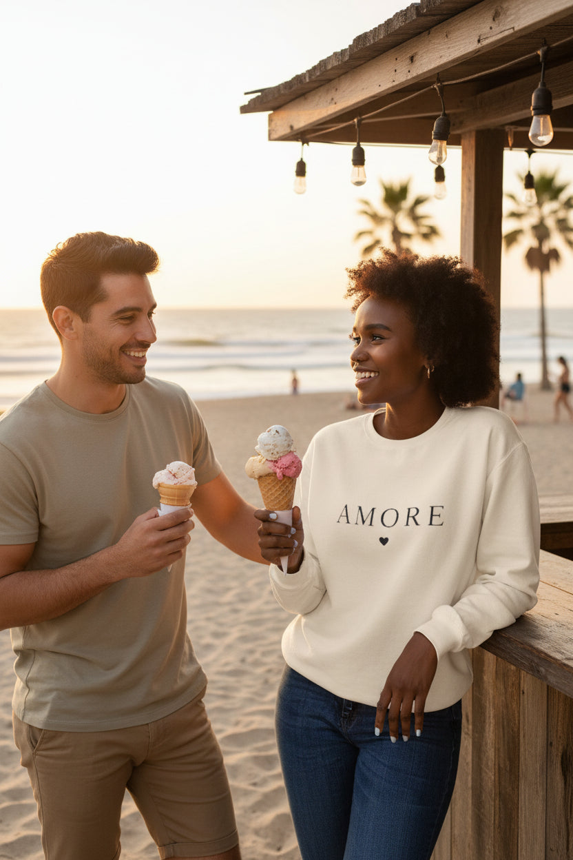 Amore Heart Lightweight Crewneck Sweatshirt Pullover