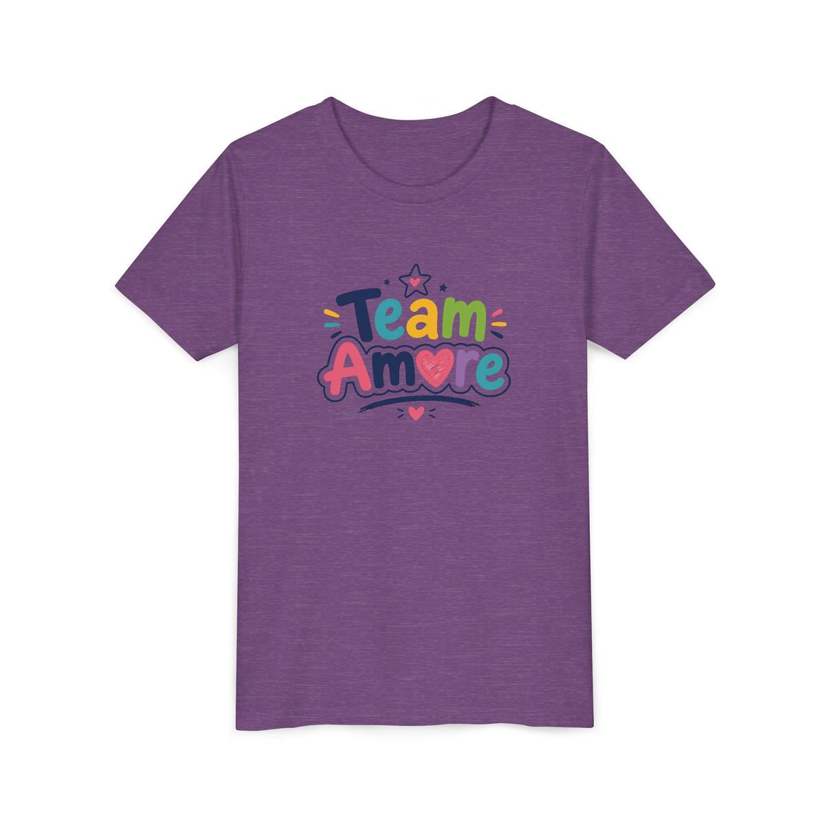 Youth Colorful "Team Amore" with Heart & Puppy Graphic T-Shirt