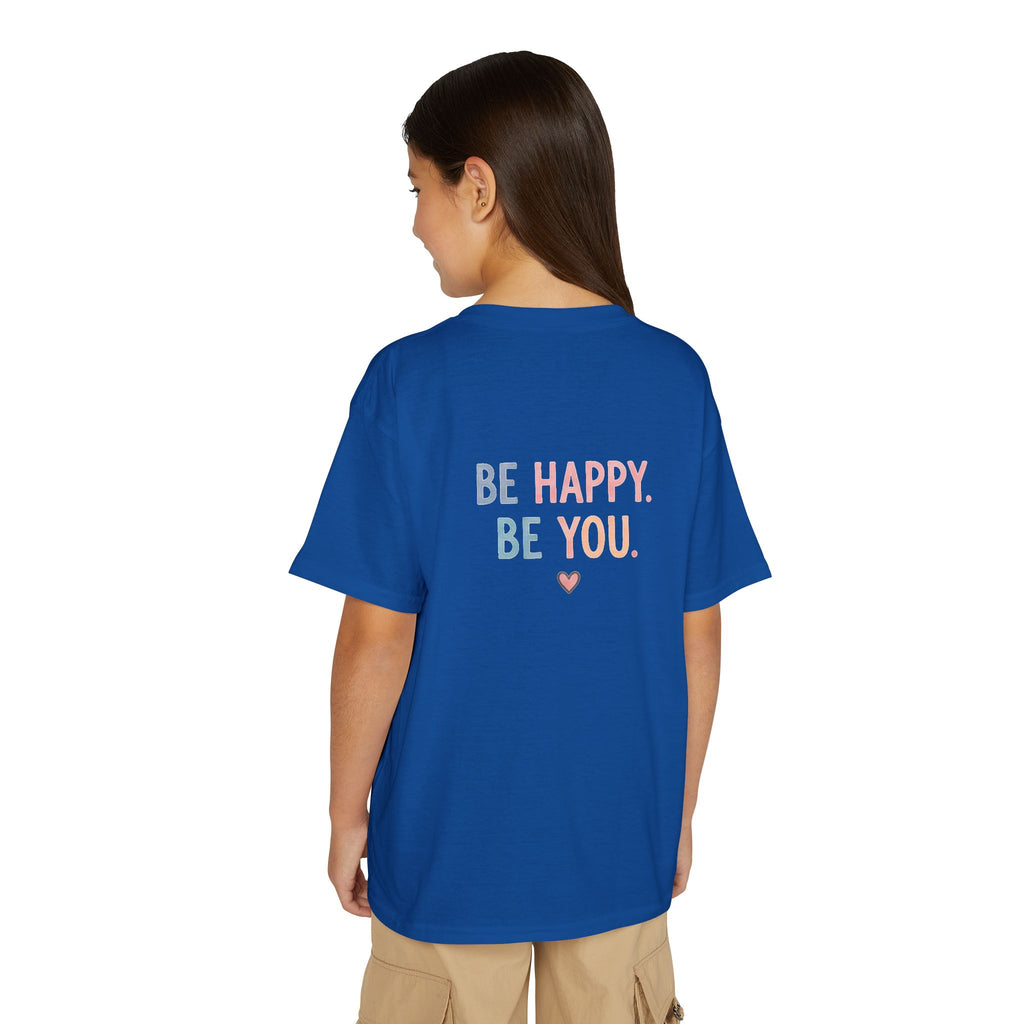 Youth T-Shirt Cute Puppy Front & “Be Happy. Be You.” Back