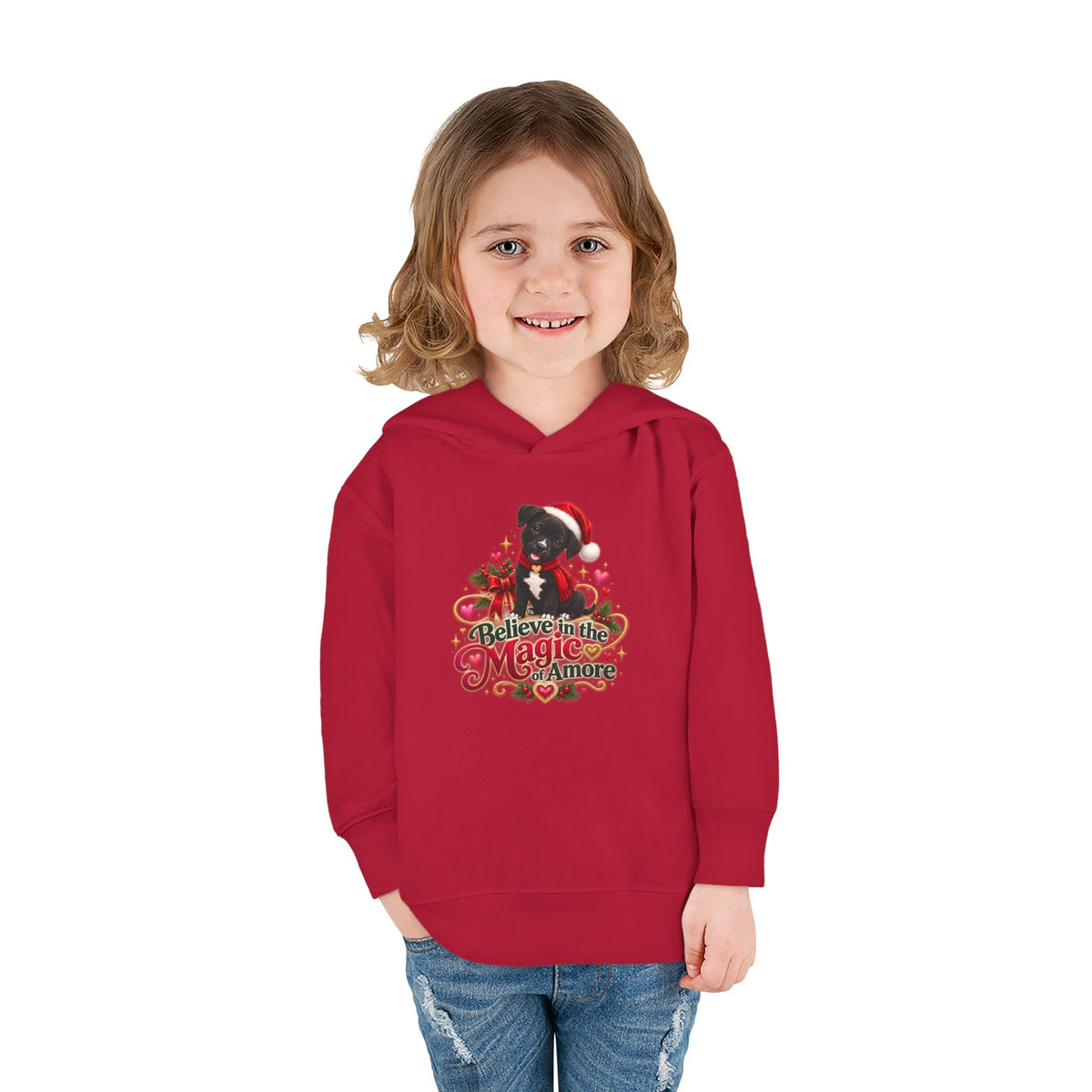 Believe in the Magic of Amoré Christmas Toddler Pullover Hoodie
