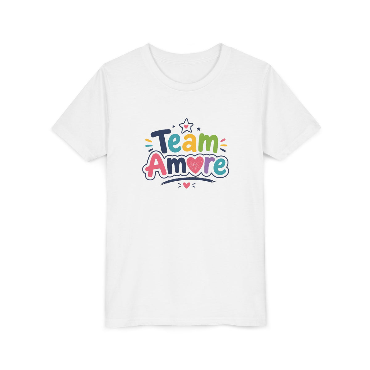Youth Colorful "Team Amore" with Heart & Puppy Graphic T-Shirt