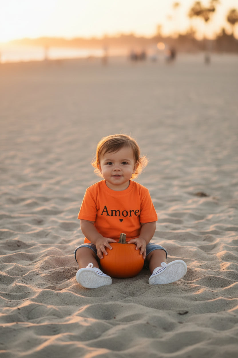 Amore Halloween Pumpkin Beach Sunset Graphic Toddler T-Shirt