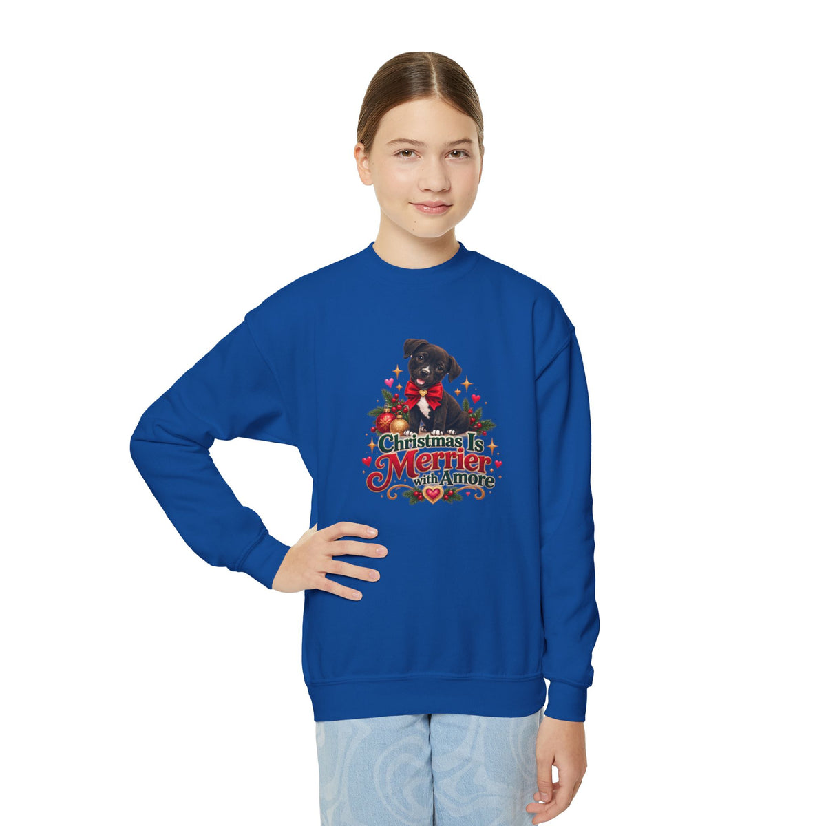 Christmas Is Merrier with Amore Youth Crewneck Sweatshirt