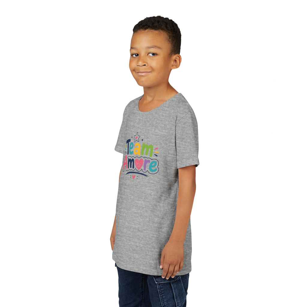 Youth Colorful "Team Amore" with Heart & Puppy Graphic T-Shirt