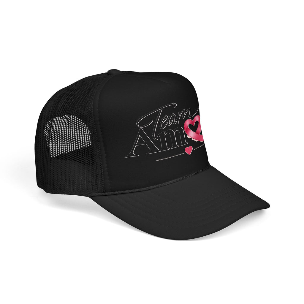 Team Amore Pink Ribbon Foam Trucker Hat — Breast Cancer Support & Valentine Heart Cap