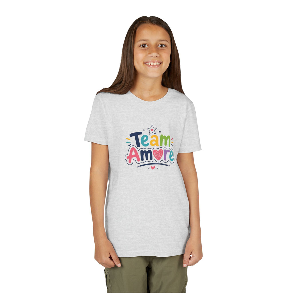 Youth Colorful "Team Amore" with Heart & Puppy Graphic T-Shirt