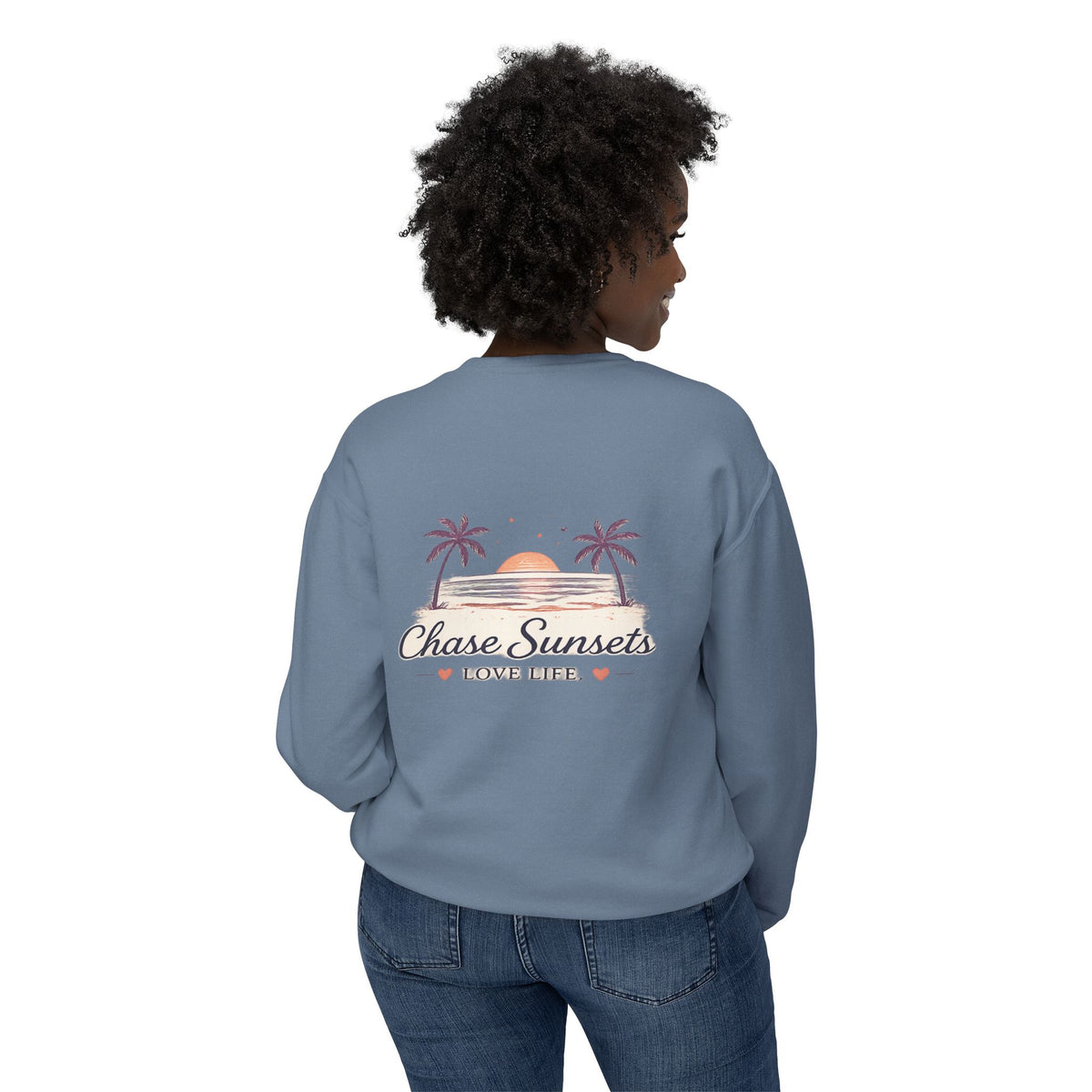 Adult Chase Sunsets Crewneck Sweatshirt Amore Silhouette Graphic