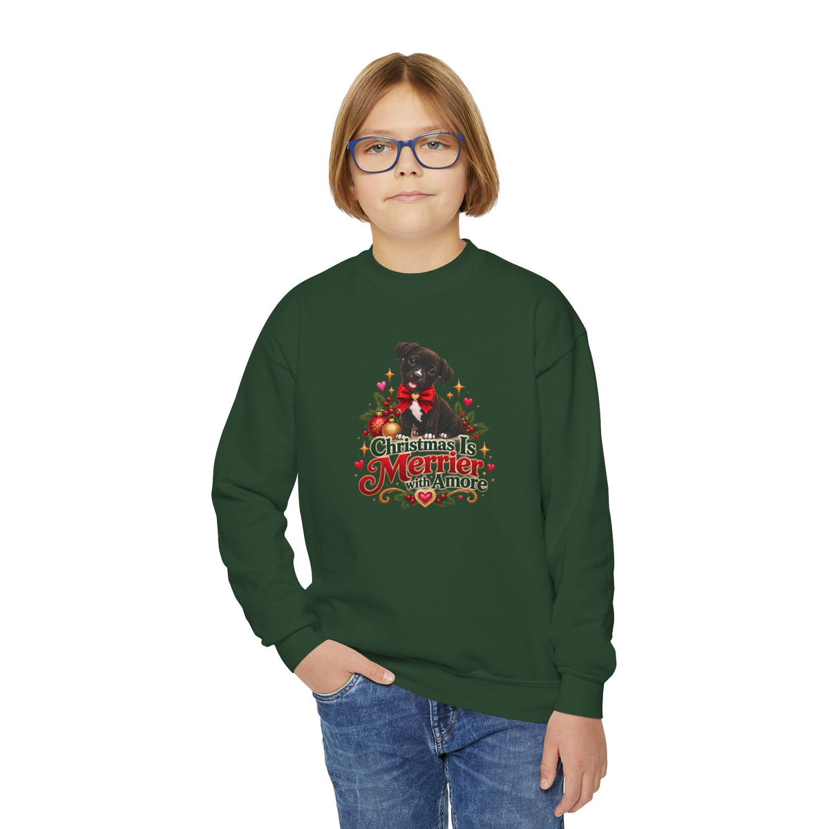 Christmas Is Merrier with Amore Youth Crewneck Sweatshirt