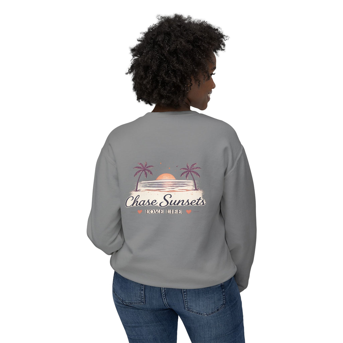 Adult Chase Sunsets Crewneck Sweatshirt Amore Silhouette Graphic
