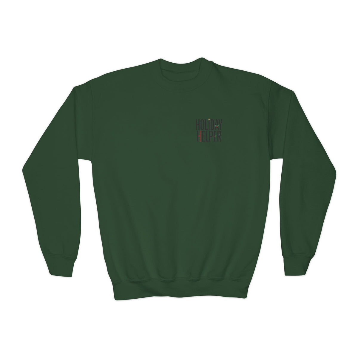 Youth Crewneck Sweatshirt — “Holiday Helper” & “All Elfed Out” Back