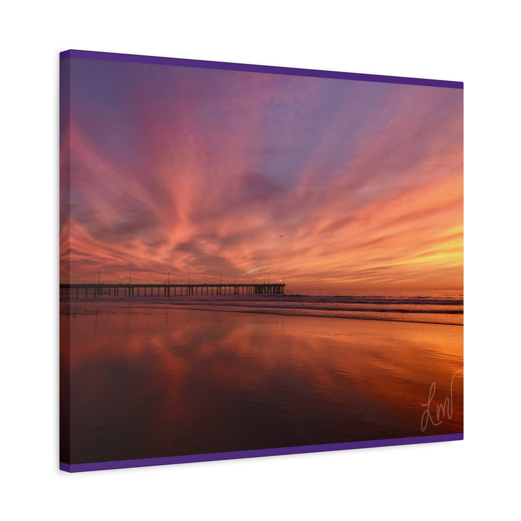 Sunset Pier Reflection Canvas Art - Matte Stretched Wall Decor