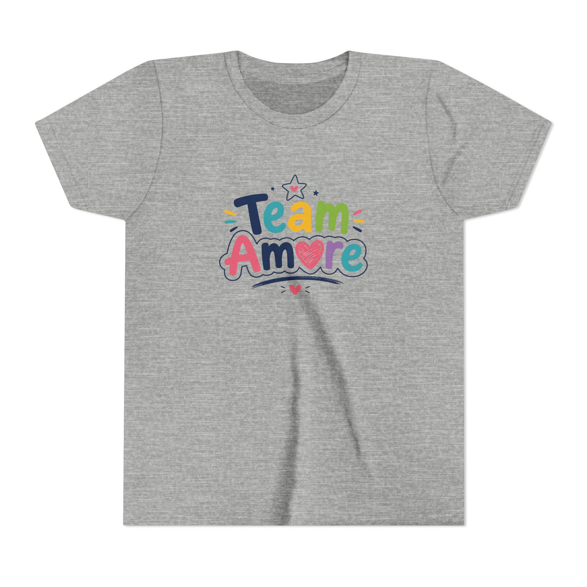 Youth Colorful "Team Amore" with Heart & Puppy Graphic T-Shirt