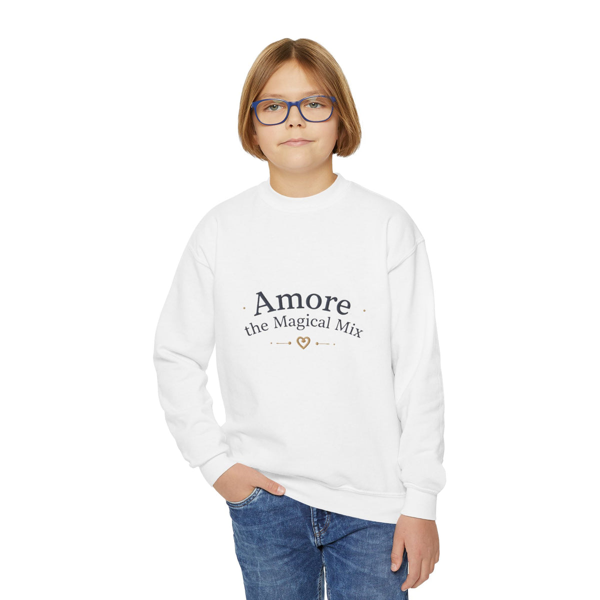 Youth  Amore the Magical Mix Crewneck Sweatshirt Puppy Heart Logo