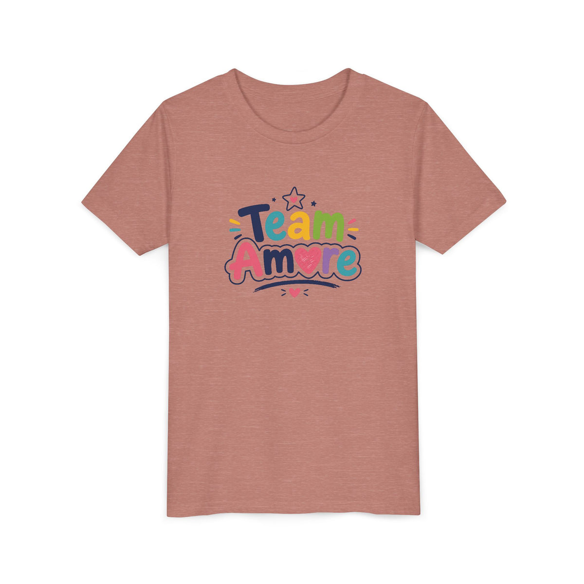 Youth Colorful "Team Amore" with Heart & Puppy Graphic T-Shirt