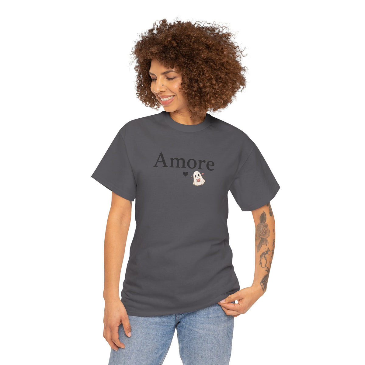 Women's Amore Halloween Icon Palm Trees & Pumpkin Spice Graphic T-Shirt