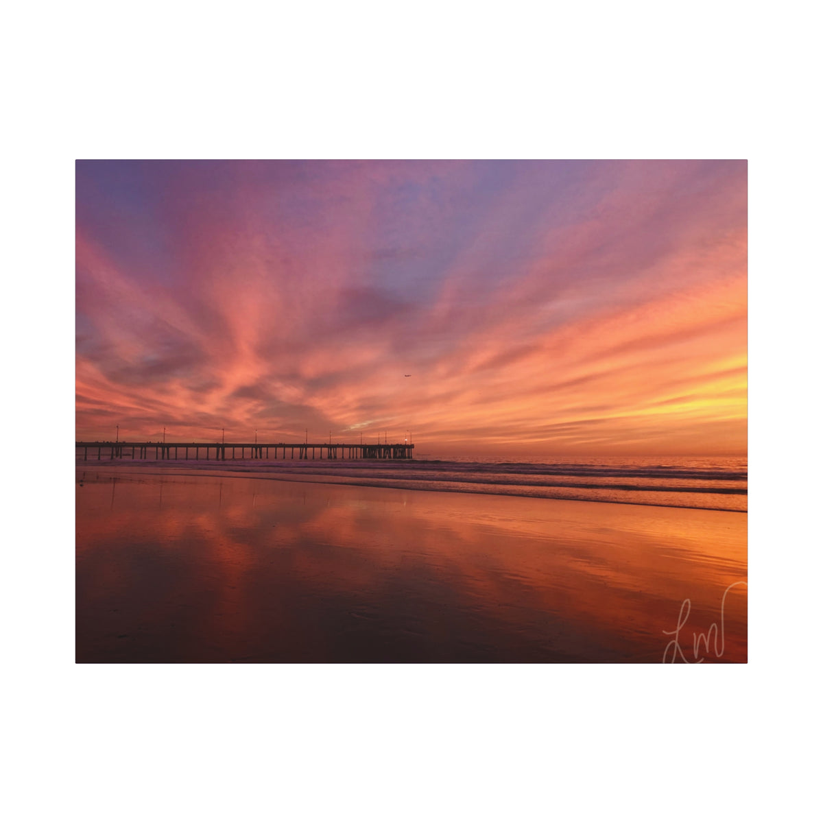 Sunset Pier Reflection Canvas Art - Matte Stretched Wall Decor