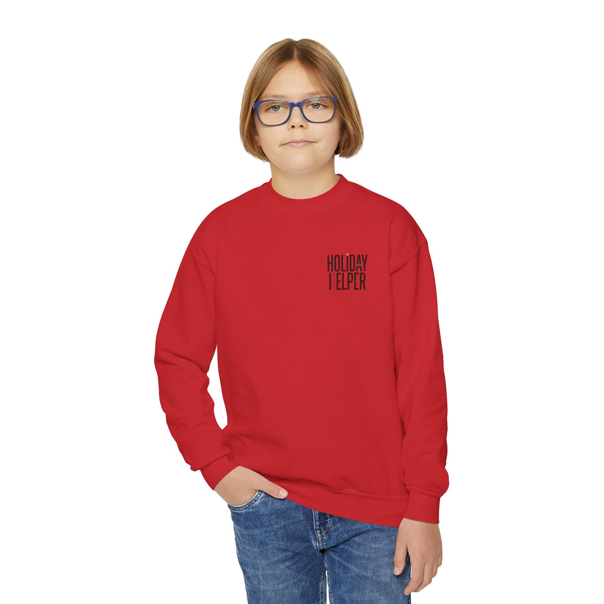 Youth Crewneck Sweatshirt — “Holiday Helper” & “All Elfed Out” Back