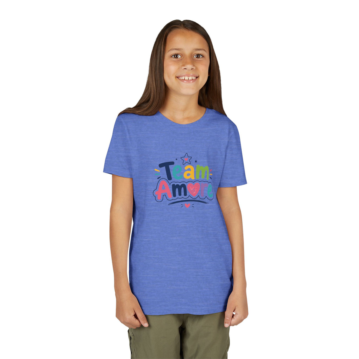 Youth Colorful "Team Amore" with Heart & Puppy Graphic T-Shirt
