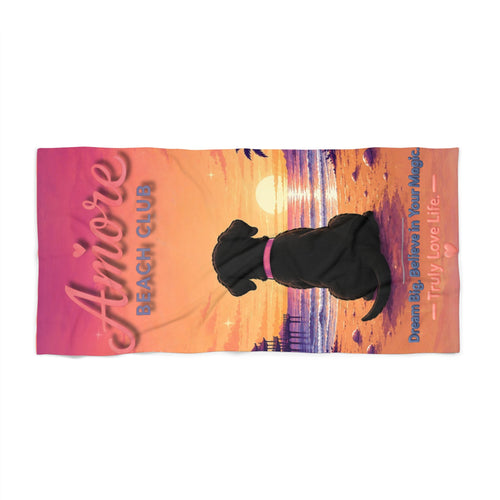 Amore Beach Club Beach Towel | Sunset Dog Silhouette