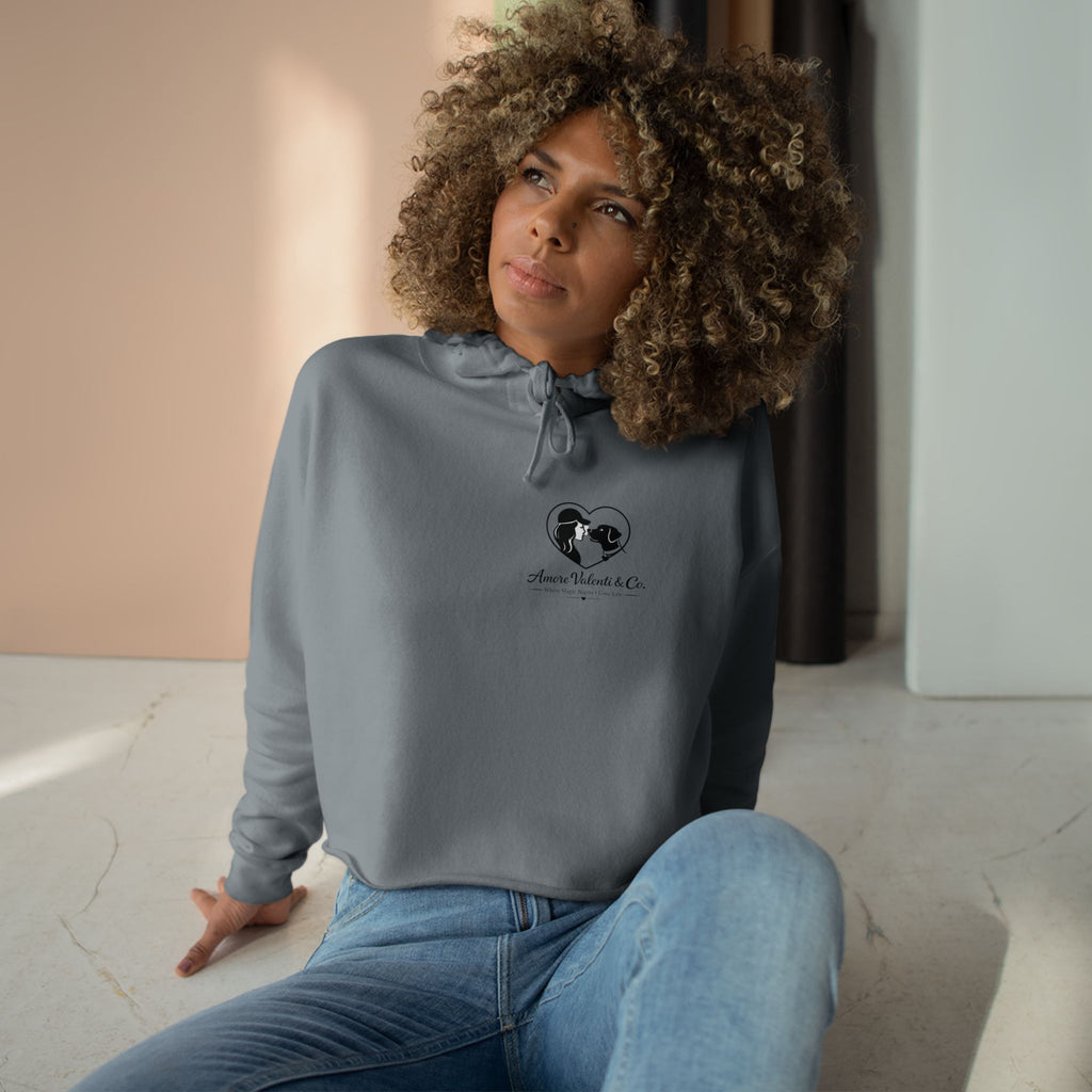 Adult Crop Hoodie Amore Valenti & Co Logo Dog Heart Silhouette