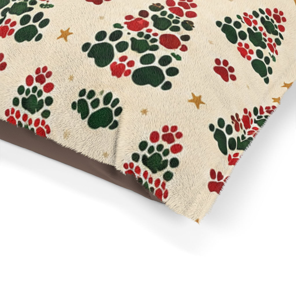 Holiday Paw Print Pet Bed — Festive Christmas Tree Pattern